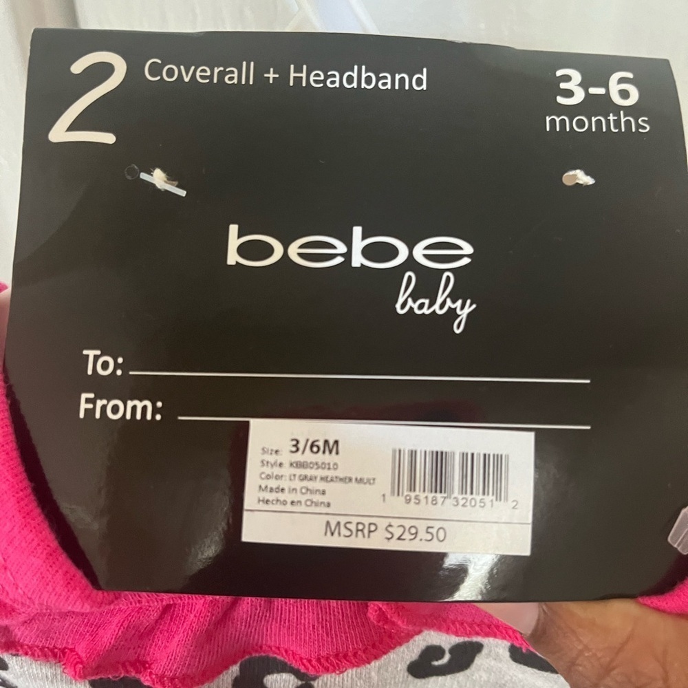 Bebe Girl Sleepwear w/headband. Leopard Pink Grey/black. Size: 3-6 months. NWT. - Picture 6 of 6